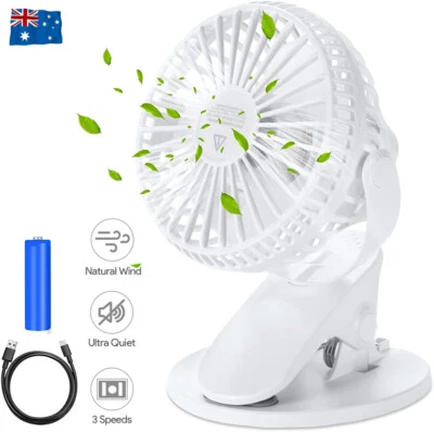 $13.50 • Buy Portable 360° Mini Fan Travel USB Rechargeable Clip On Desk Pram Car Cooling Fan