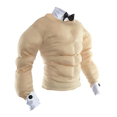 Hunky Butler Mens Fancy Dress Costume Muscle Chest Bow Tie Shirt Cuffs Stag Do • £14.99