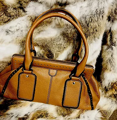 £38.34 • Buy Ann Taylor LOFT  Pebbled Leather Caramel Tan Satchel Bag Punched Suede EUC