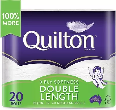 Toilet Paper 20 Rolls Deluxe Quilton 3 Ply Double Length LargeRoll(11cm X 10cm) • $29.65