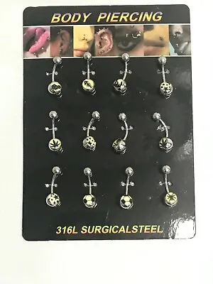 Wholesale Job Lot Of 12 Belly Bars Navel Piercing Body Jewellery In Retail Pack • £5.95