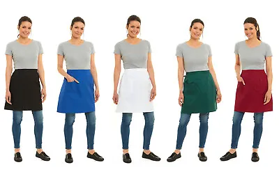 Plain Half Aprons For Women And Men With Pocket Kitchen Waiter Cooking Catering • £6.99