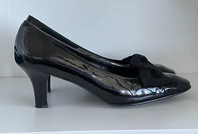 SALVATORE FERRAGAMO Black Patent Leather Court Shoes (heels) Size 7.5 B Italy • $55
