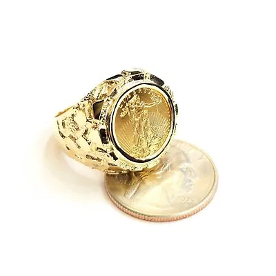 14K Gold Nugget Coin Ring Size 10.25 14.5g 5 Dollar 1/10 Oz 22k American Eagle • $2004.17