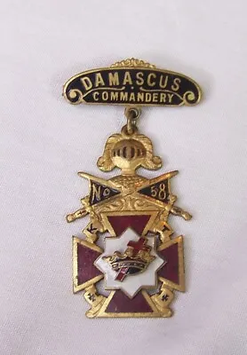 VINTAGE KNIGHTS TEMPLAR MASONIC CROSS MEDAL BADGE DAMASCUS COMMANDERY No. 58 • $49.99