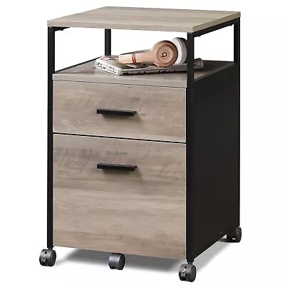 2 Drawer File Cabinet Mobile Printer Stand With Open Storage Shelf Wood Fil... • $72.19