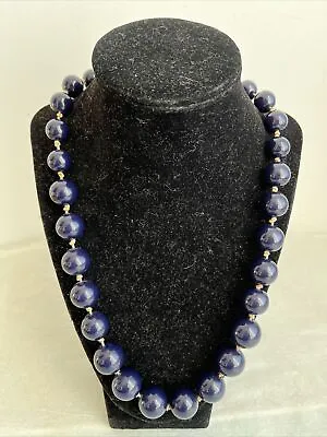 Vintage Necklace Blue Glass Graduated Beads With Horn Clasp Hand Knotted 22 In • $16.80