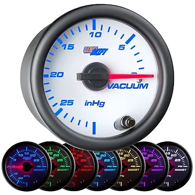 52mm GLOWSHIFT WHITE 7 COLOR LED MECHANICAL INTAKE VACUUM GAUGE METER • $46.99