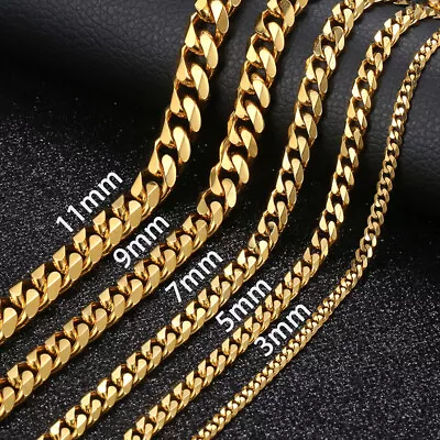 925 Silver 14k Gold Plated 16-24 Mens Cuban Curb Necklace Chain Steel  3/5/7mm • $8.99