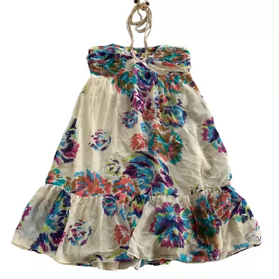 Shoshanna Dress Women 10 Cream Floral Print Backless Tie Neck Tiered Ruffle Silk • $124.99