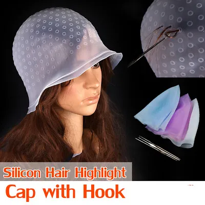 Hair Highlighting Dye Cap Reusable Silicone Hat For Professional Needle Hook • £4.66