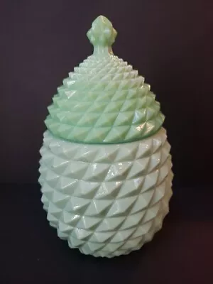 Jadiete  COOKIE JAR And LID PINEAPPLE JADEITE FIREKING MCKEE • $95