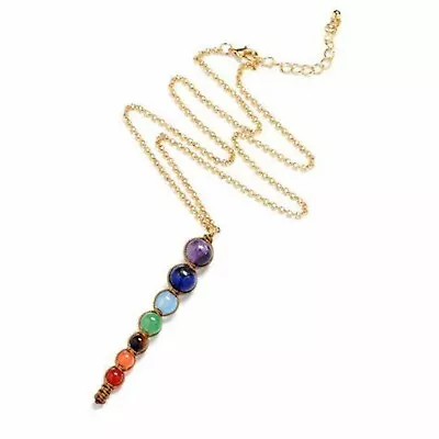 Chakra Necklace Balancing Yoga Meditation 7 Stone Healing Gold Tone Necklace • £4.27