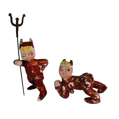 Vintage Lefton Little Boy Red Devil Pixie Set With One Pitch Fork • $58.25