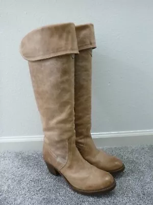 Women's Frye Jane OTK Tall Distressed Leather Stacked Heels Western Boots 6 B • $34.99