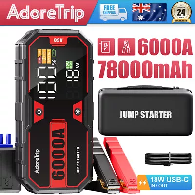 AdoreTrip 6000A 78000mAh Car Jump Starter Portable Battery Jumper Box Power Bank • $146