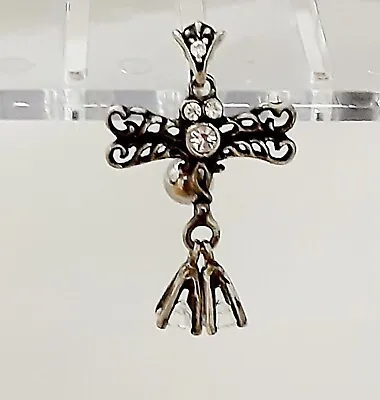 Belly Ring Top Down Vintage Inspired W/Clear Gems Dangle Naval Steel Bo • $8.99