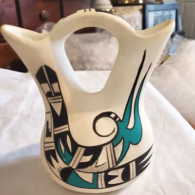 Tonala Mexican Marriage 5  Jar  Handpainted Art Pottery Signed R. Galvan Decor  • $42