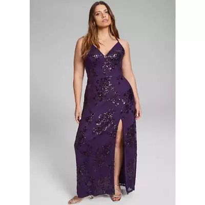 SPEECHLESS Embellished Dress 20W PLUS Eggplant Purple Sequin Mesh Side Slit NWT • $80