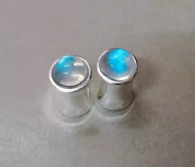 Moonstone Silver Double Flare Plugs Tunnel Earrings Ear Gauges Silver Jewelry • $34.29