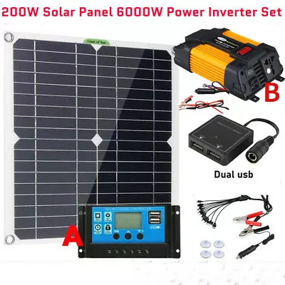 200 Watt Solar Panel Kit 100A 12VBattery Charger Controller/6000W Power Inverter • $42.98