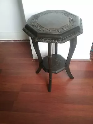 Antique Japanese Hand Carved Floral Side Lamp Table Plant Stand • £75