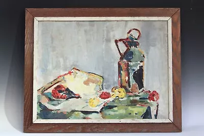 Vintage Oil On Board Painting Framed Still Life Modernist MCM Signed 22  X 28  • $495