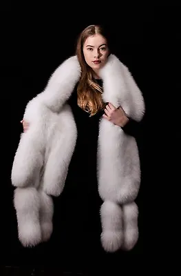 Genuine Arctic Shadow Fox Fur Handmade Massive 78  Boa Stole Scarf + Tails • $834.99