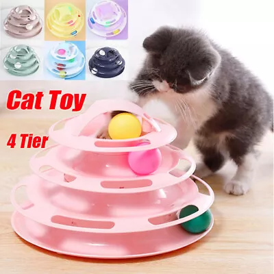 Funny Cat Toy Plastic Tower Interactive Track Ball Playing Game 4 Tier • $11.99