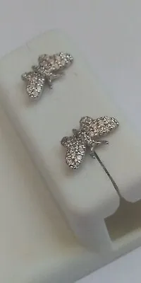 .925 STERLING SILVER Rhodium Plated Iced Micro-Pave Butterfly CZ Earrings • $21.11