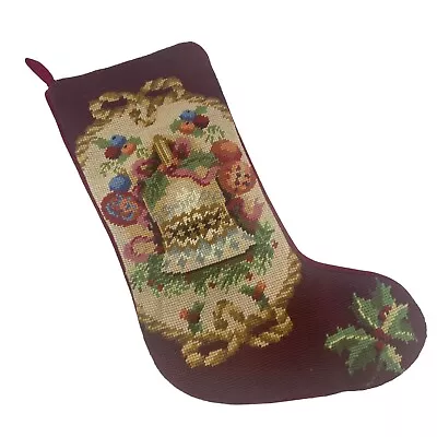 Vintage Christmas Stocking Needlepoint Holiday Bell Completed • $22.90