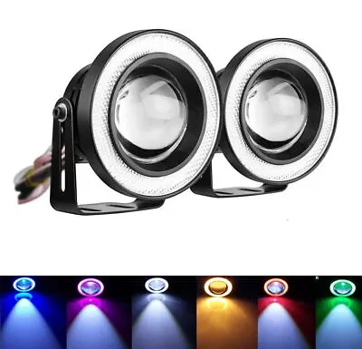 2.5  LEDCar COB LED Fog Light Projector Yellow Angel Eyes Halo Ring DRL Lamp 2X • $24.99