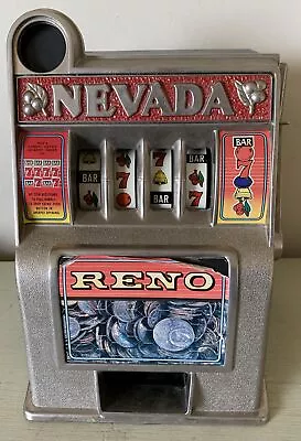 Vtg 11” Mini Table Top Slot Machine Bank - Reno Nevada 1980s - Does Not Work • $32.50