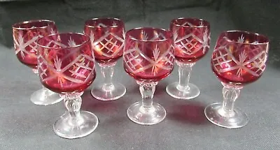 6 Moser? Cut-to-Clear Bohemian Glass Wine Or Cordial Set 4-1/8  Red Crabnerry • $49.99