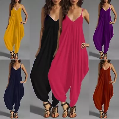 £10.99 • Buy Ladies Long Harem Jumpsuit Playsuit Baggy Romper Ankle Long Leg 8-30