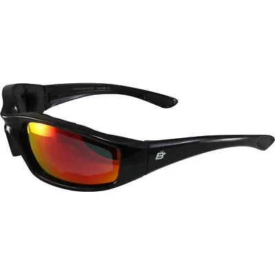Birdz Oriole Padded Motorcycle Riding Sunglasses Black Frames Red Mirror Lenses • $13.99