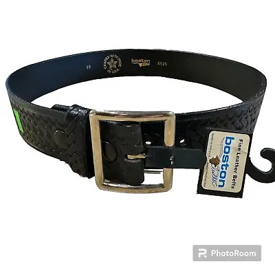 BOSTON 1.75  Black Leather Basketweave Police Belt W/Chrome Buckle Sz 30 • $24.99
