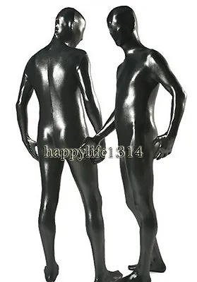 Unisex Full Body Zentai Costume Bodysuit Metallic Black Back Zip S-XXL • $44.50