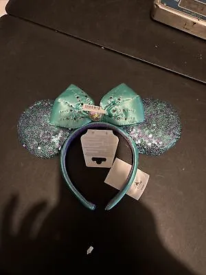 Disney Parks 2023 Teal Jeweled Sequin Bow Mickey Minnie Mouse Ear Headband NEW • $29.98