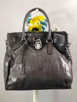 MICHAEL KORS  Hamilton  Grey Crocs Prints Leather Large Shoulder Bag • $134.99