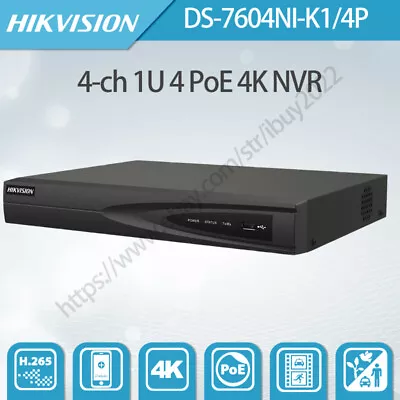 Hikvision DS-7604NI-K1/4P 4K 4CH H.265+ SATA NVR POE CCTV Network Video Recorder • $149.14