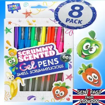 Scented Gel Pens SMELLY FRUIT SCENTS 8 BRIGHT COLOURS Card Craft Crafting UK • £4