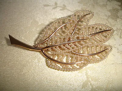 Vintage Seed Pearl Leaf Brooch • $25