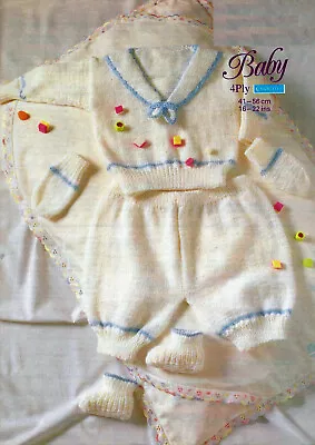 Baby Boys Sailor Suit Sweater Jumper Trousers Boots KNITTING PATTERN 4ply 16 -22 • £2.15