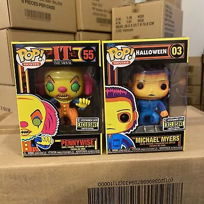 Funko Pop! Horror EXCLUSIVE Blacklight PENNYWISE 55 & MICHAEL MYERS 03 Set Of 2 • $29.99