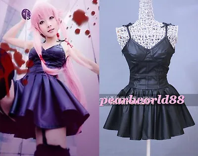 The Future Diary Gasai Yuno Mirai Nikki Black PU Short Skirt Cosplay Costume • $48