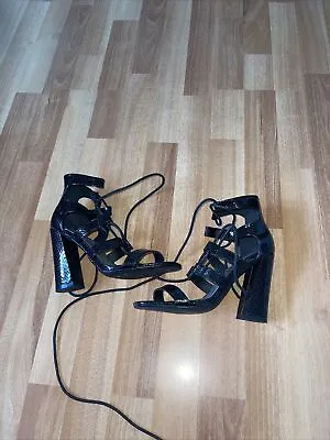 £8.50 • Buy Misguided Black High Heel Strappy Tie Leg Shoes Size 6 