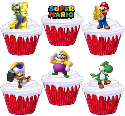 Super Mario Stand Up Cup Cake Toppers Edible Party Decorations • £2.38