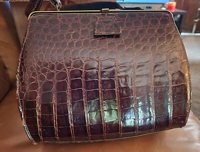 Vintage Vassar Genuine Alligator Cognac Frame Handbag Purse Bag W/ Mirror  • $105