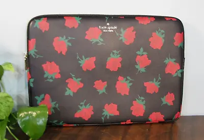 Kate Spade Madison Laptop Sleeve Rose Toss Print On Black NWT • $118.87